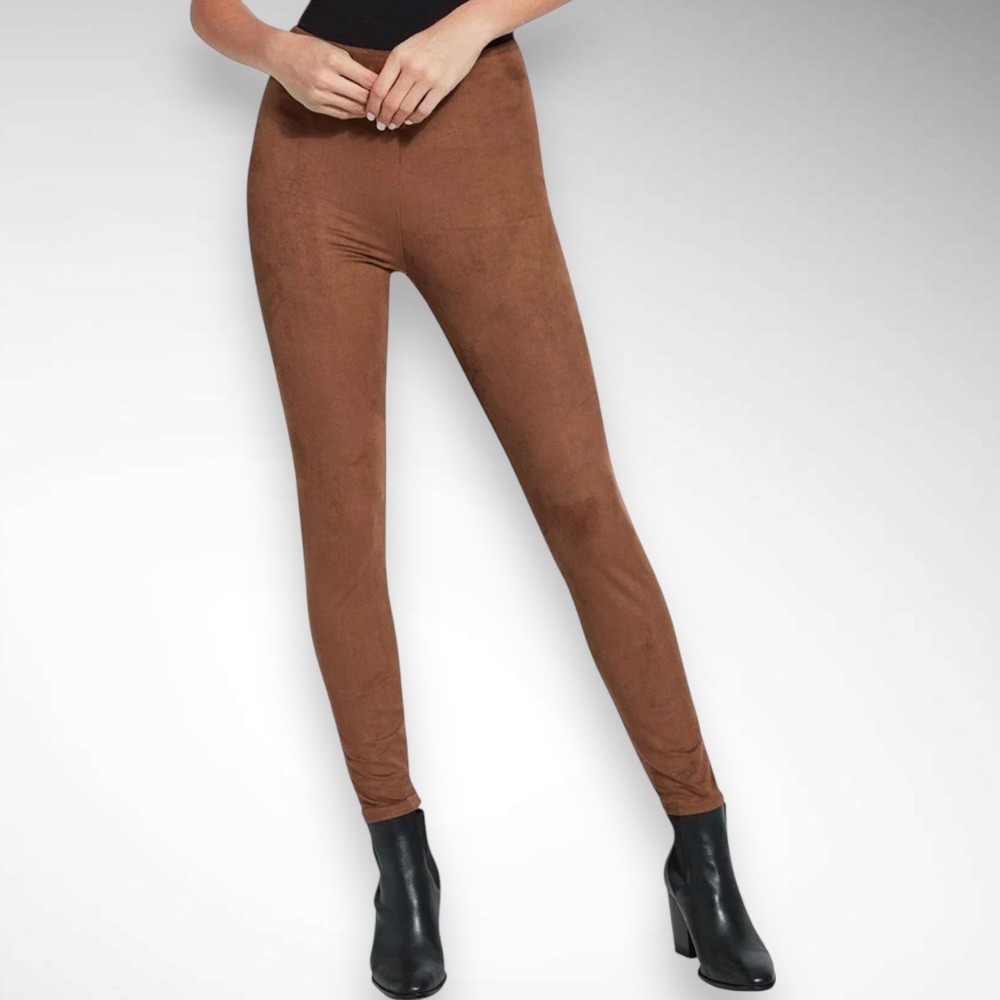 LYSSE Women's High Waisted Vegan Suede Brown/Bronze Leggings Small | EUC